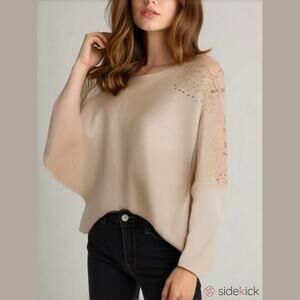 Siren Lily Womens Sweater Sz 3X Lace Detail Sleeves NEW Bling Cut Outs Cream